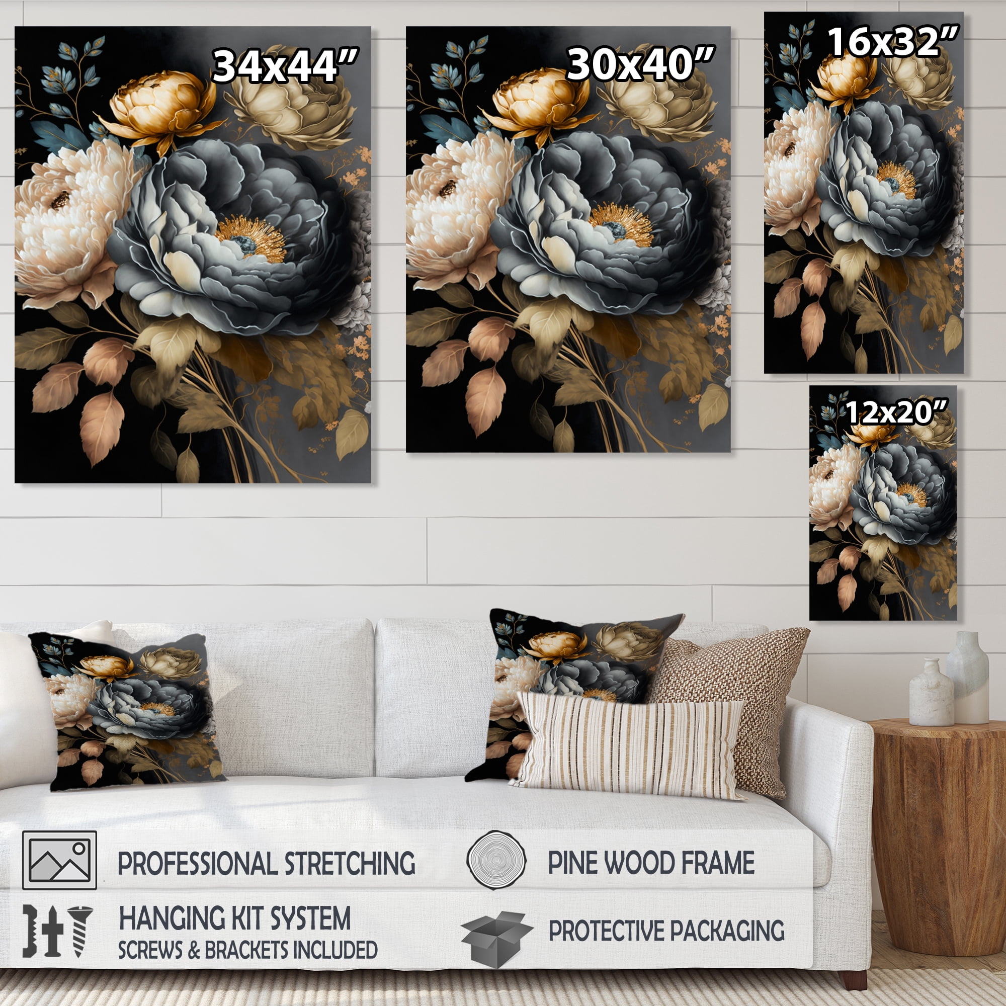 Designart Blue Blooming Bouquet III Canvas Wall Art