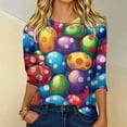 thumbnail image 4 of HAVUITYY Women's Easter Bunny Print Top – 3/4 Sleeve Crew Neck Cotton Pullover for Spring, Cute Casual Wear & Holiday Gift, 4 of 5