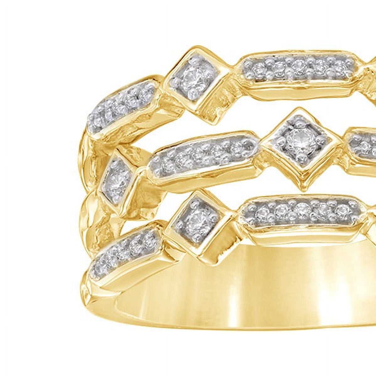 AFFY White Natural Diamond Alternating Geometric Three Row Ring in 10k Yellow Gold