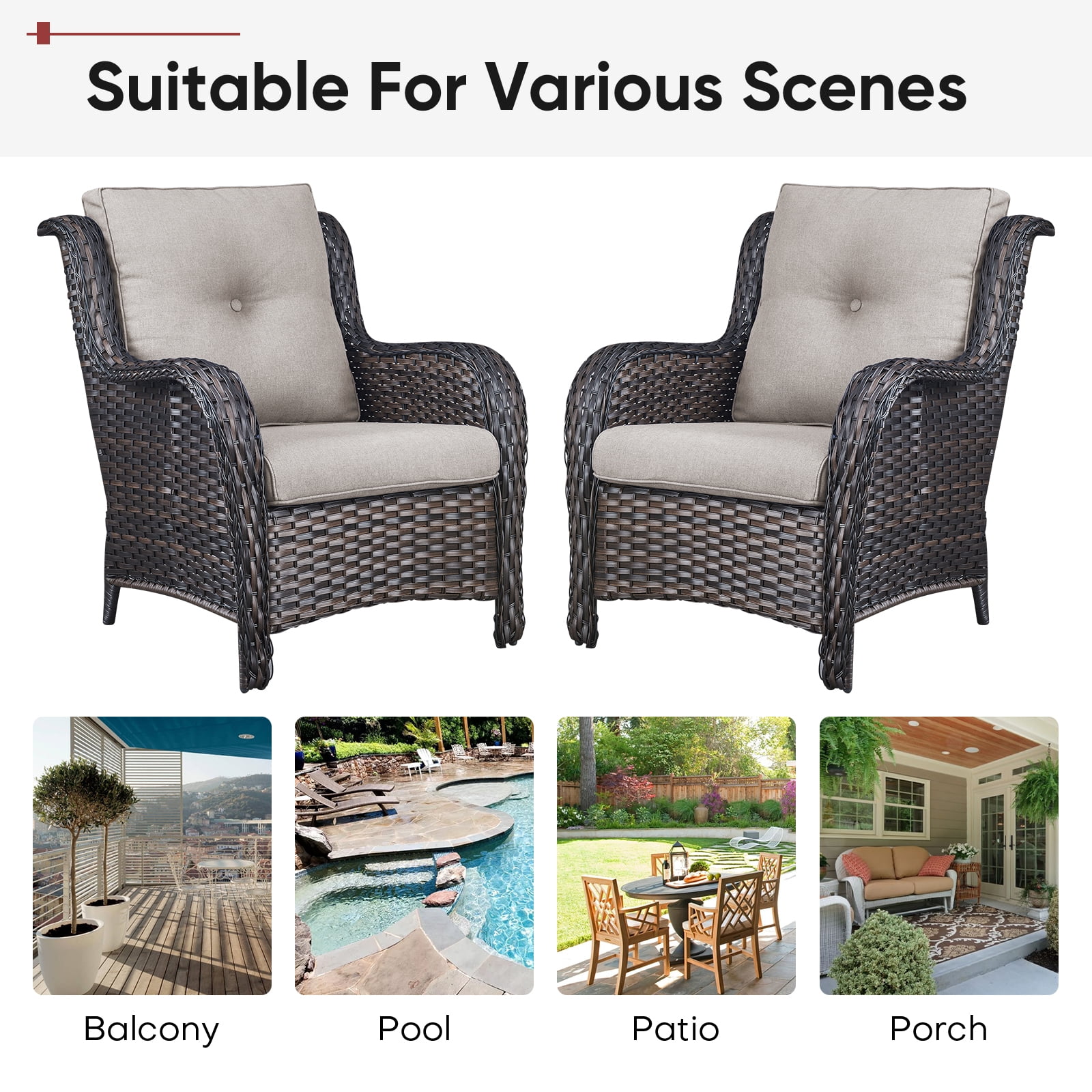 POCASSY Patio Furniture Cushions Set of 4, 22.5"*22.5" Outdoor Cushion for Patio Furniture, Water Resistant, Fade Resistant, Deep Seat and High Back Cushion for Chair, Sofa, and Couch, Beige