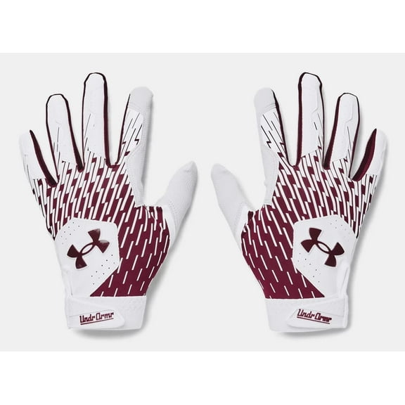 Under Armour Men's UA Clean Up Baseball Batting Gloves 1378764-106 White/Maroon