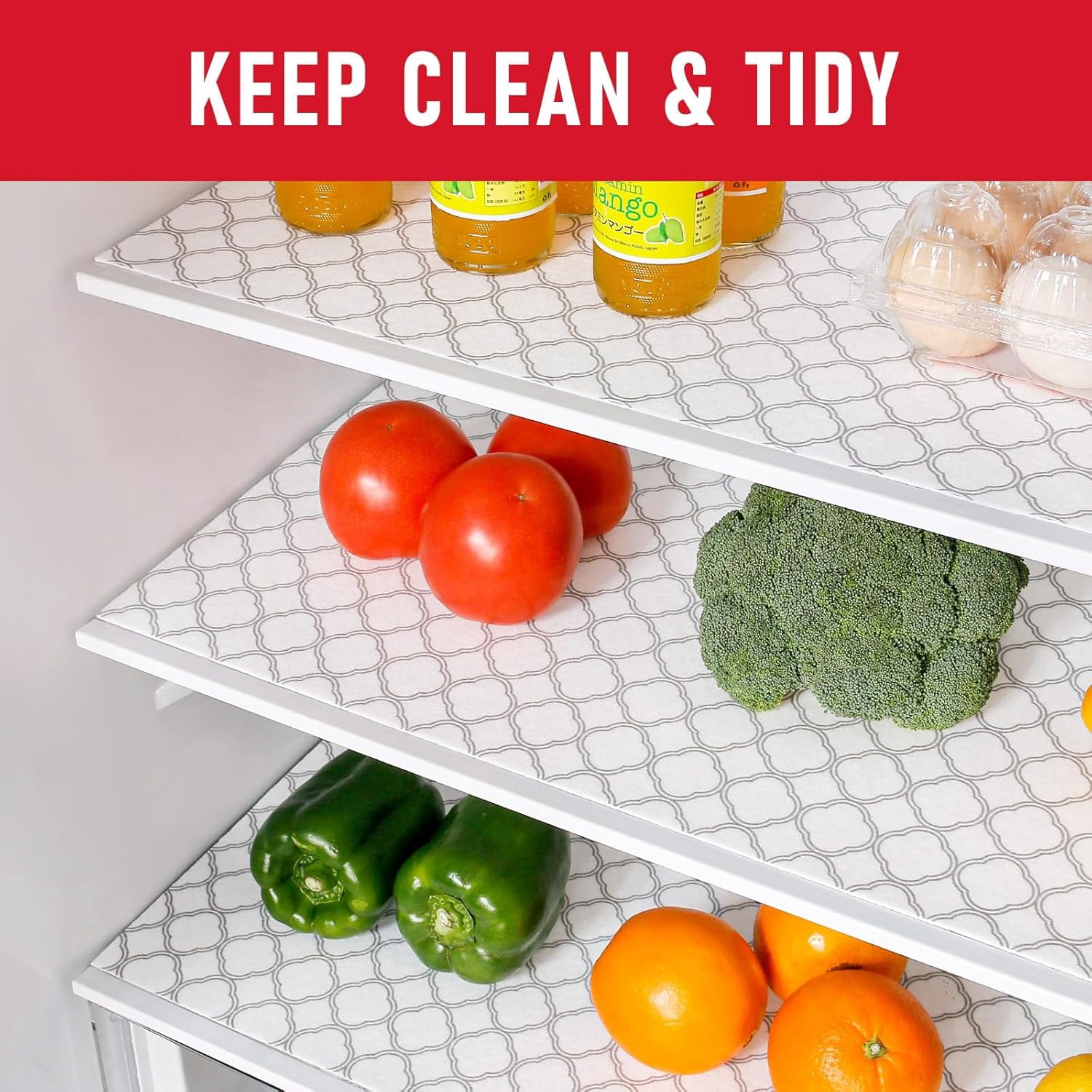 Cooyes Non Slip Refrigerator Liners, 2-in-1 Fridge Mats and Fresh-Keeping Shelf Absorbs Excess Moisture, BPA-Free, Multiple Sizes for Glass Shelves Kitchen Cabinets Drawers, 6 Pack, 12" × 24"
