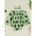 thumbnail image 5 of St Patricks Day Baby Girl Outfit Clover Print Smocked Bubble Romper Jumpsuits with Headband 0 3 6 12 18 Months Cotton Spring Clothes, 5 of 8