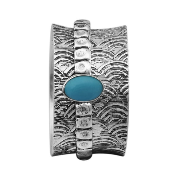 Spinner Ring 5X3MM Oval Turquiose 925 Silver Meditation Men Women Band