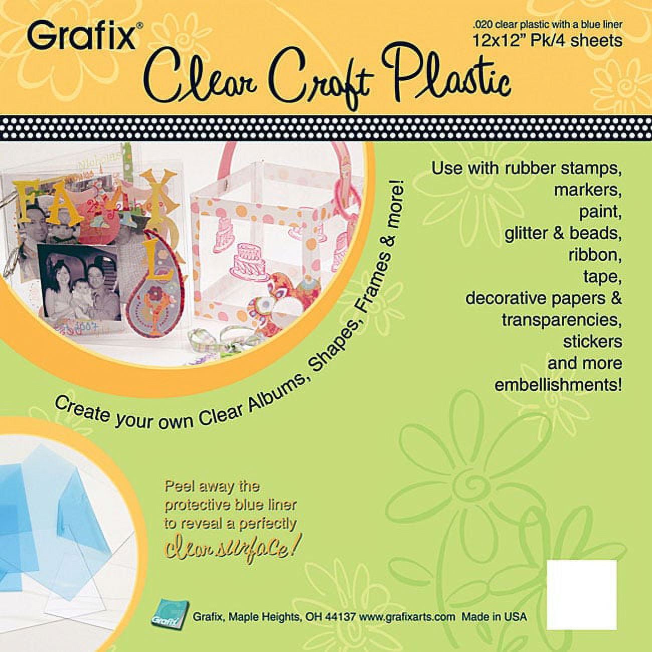 Grafix Clear Plastic Sheets, 4Pk, 12 x 12 