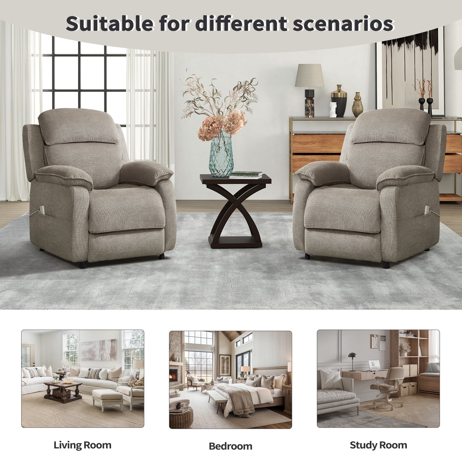 Bonzy Home Power Recliner Chair — Electric Recliner with Remote Control & Side Pockets, Compact Home Theater Seating for Small Spaces