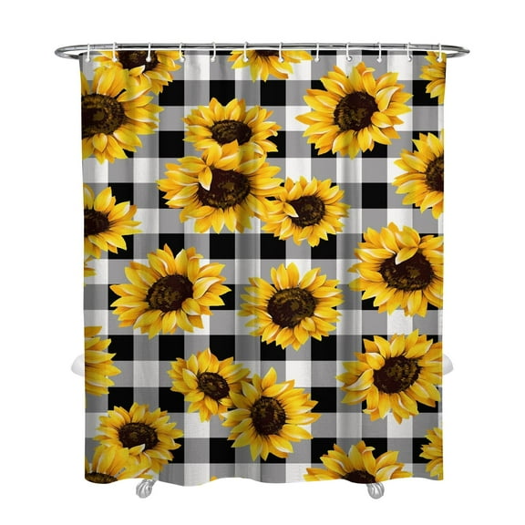 Summer Sunflower Shower Curtain, Floral Boho Vintage Yellow Rustic Farmhouse Country Waterproof Bathroom Curtain with 12 Hooks