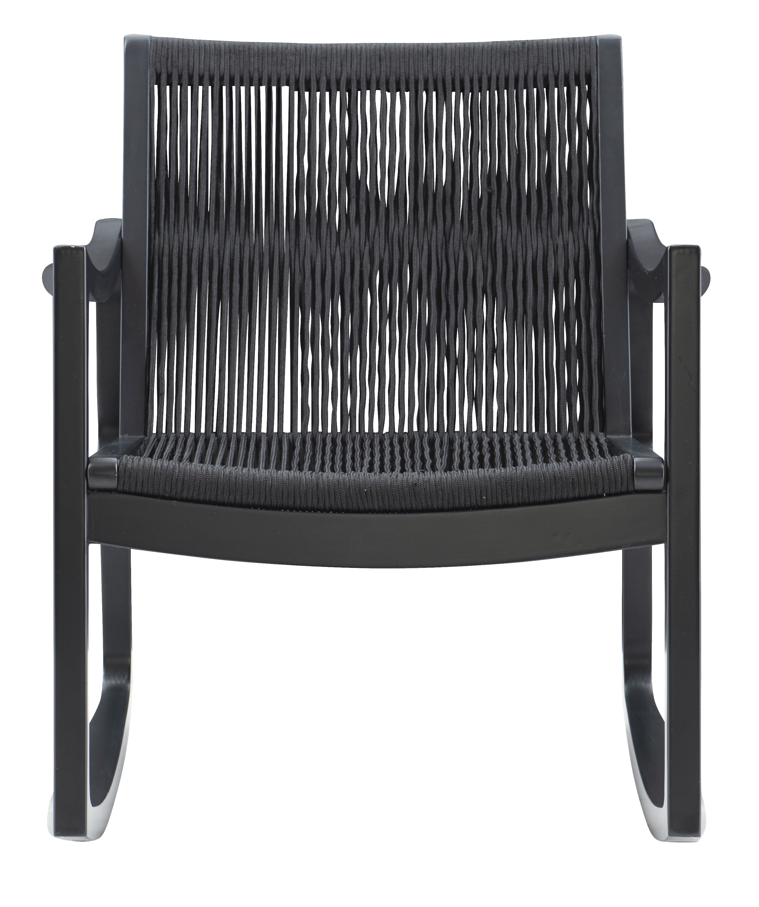 Powell Quinlan Mid Century Modern Woven Rope Beechwood Rocking Chair, Black