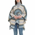 thumbnail image 2 of Hfyihgf Women's Travel Plaid Shawl Belt Cardigan Wrap Open Front Poncho Cape Knitted Sweater Tops for Fall Winter Light Blue One Size, 2 of 6