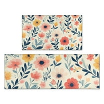 Pioneer Flower Floral Print Pattern Kitchen Rugs Sets Of 2,Anti Fatigue Kitchen Mat Rugs Non Slip Washable,Decorative Kitchen Floor Mats for Kitchen,Sink,Laundry,17"x30" 17"x47"