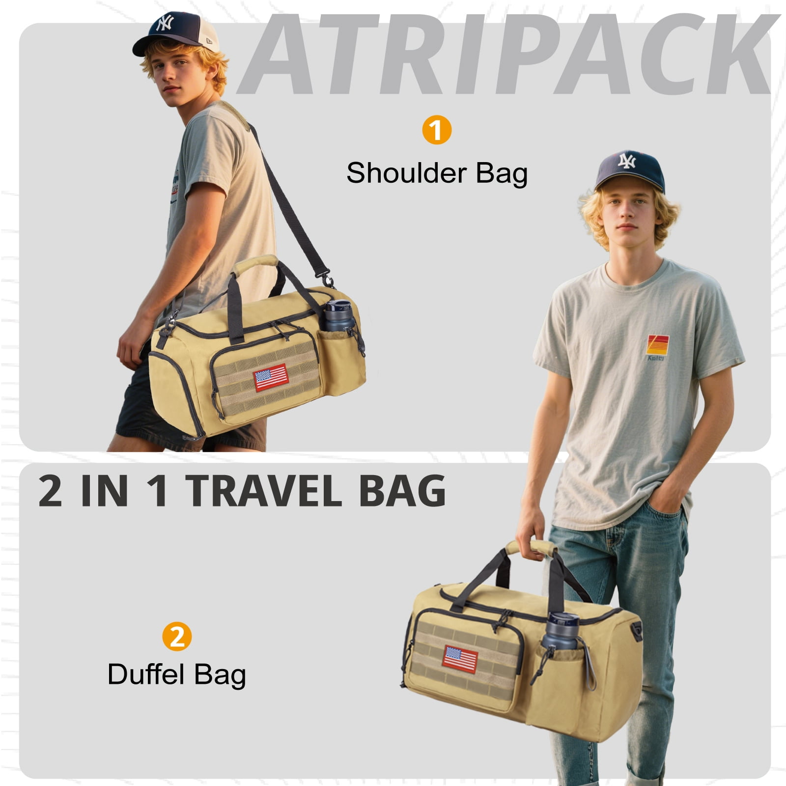 TRIPGEAR Large 40L 2-in-1 Convertible Sports Bag, Multi-functional Travel Duffle with Shoe Compartment for Daily Use