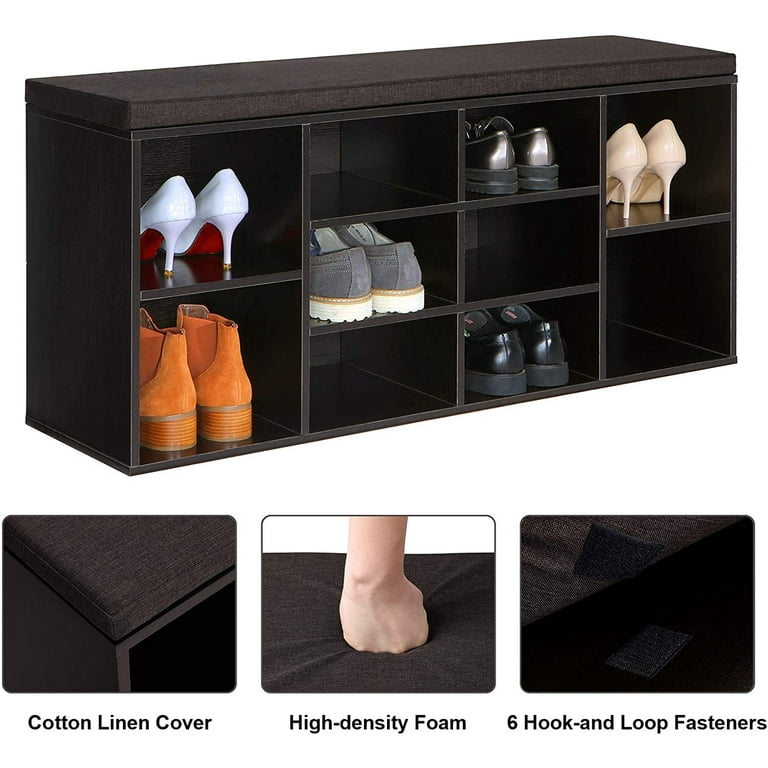 Entryway Shoe Rack Bench Shoe Storage with Shelves, Espresso - On