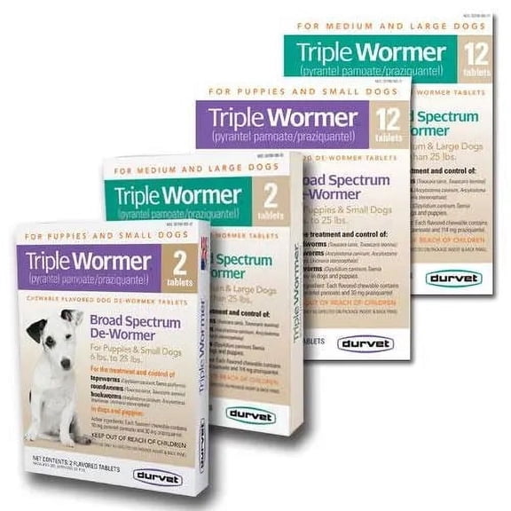 Durvet, Triple Wormer for Medium and Large Dogs, Broad-Spectrum Dewormer - 12 Ct