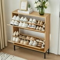 thumbnail image 4 of RARZOE Shoe Storage Cabinet with 2 Flip Drawers, Narrow Entryway Shoe Rack, Farmhouse Slim Shoe Storage Cabinet with Metal Legs for Entryway, Foyer, Hallway, Apartment, Natural, 4 of 18