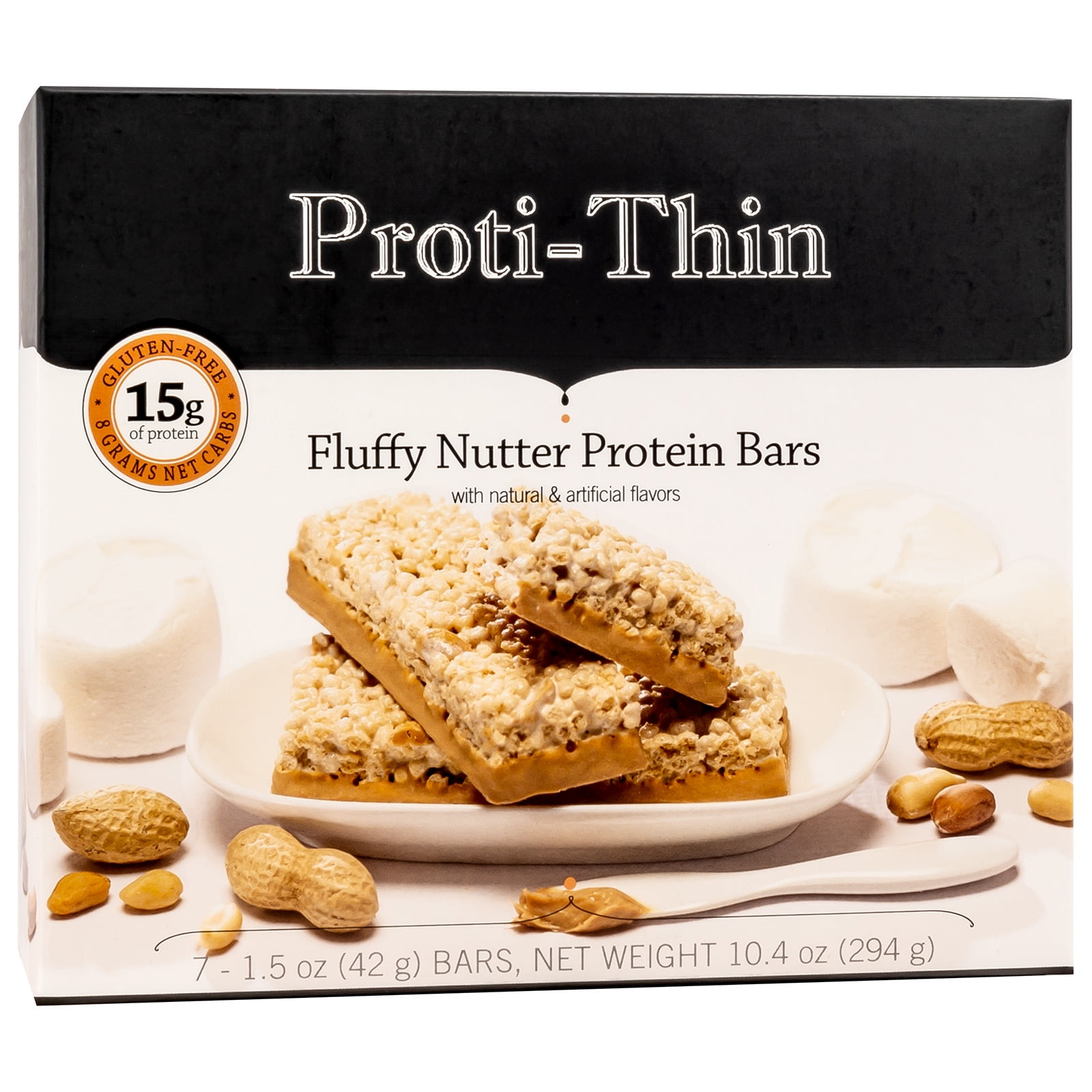 ProtiThin Fluffy Nutter Protein Bar, 15g Protein, Low Carb Diet Bar, High Fiber Snack Bar, KETO