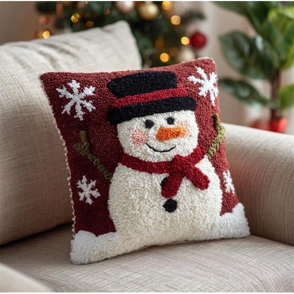 Hook and Latch Kit Cartoon Snowman Latch Hook Throw Pillow Kit 17x17inch