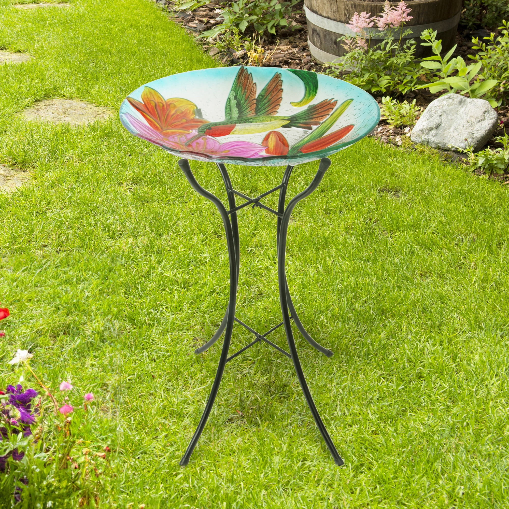 Teamson Home 18" Hummingbird Fusion Glass Bird Bath