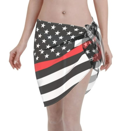 Swimsuit Coverups For Women Thin Blue Line Flag Sarong Beach Bikini Wrap Sheer Short Skirt Chiffon Scarf For Swimwear