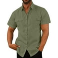 thumbnail image 4 of Male Casual Solid Top Shirt Double Pocket Short Sleeve Elegant Turn Down Collar Shirt Button Formal Shirt, 4 of 4