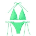 thumbnail image 3 of B91xZ Women Two Piece Vintage Swimsuit Solid Color String Bikini Set Two Piece Swimsuit Bathing Suits,Green XL, 3 of 3