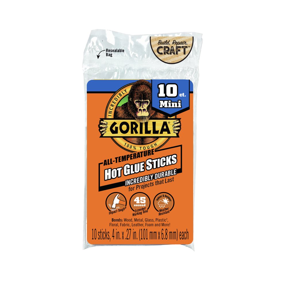 Gorilla Glue Clear 4" Dual Temp Mini Hot Glue Sticks, 10 Count