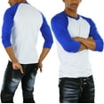 thumbnail image 2 of ToBeInStyle Mens Sleeved Baseball Inspired Classic Shirt Tee - 3/4 Sleeve - Royal Blue/White - Small, 2 of 7