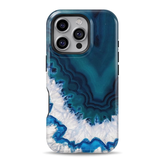 DesignSkinz Scratch-Resistant Hard Slim Case Compatible with iPhone 16 (Compatible with MagSafe) - Bright Blue Agate Slice