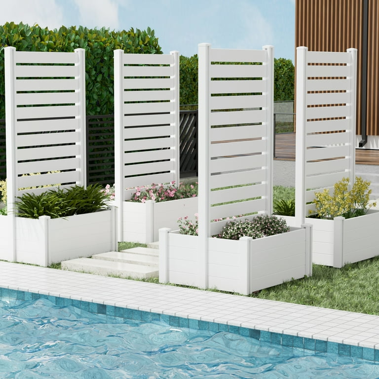 MAYEERTY Outdoor White PVC Rectangular Planter Box with Trellis