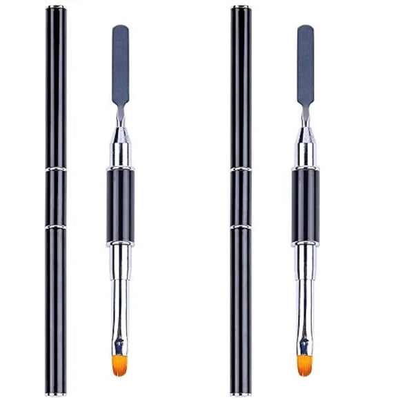 Aliotech - Juego de 2 cepillos y recogedores de poligel de doble punta 2 en 1, cepillo de uñas de gel de acero inoxidable, herramienta de corte de poligel para extensión de uñas acrílicas de gel UV Po