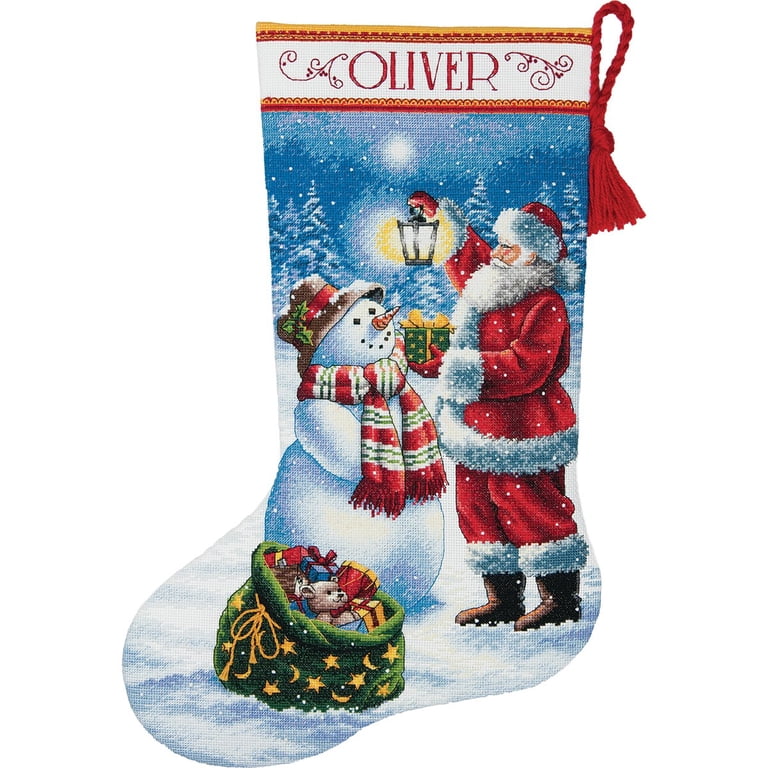 Dimensions Kerstman Arrival Stocking - Gepersonaliseerde Kruissteek Kerstkous
