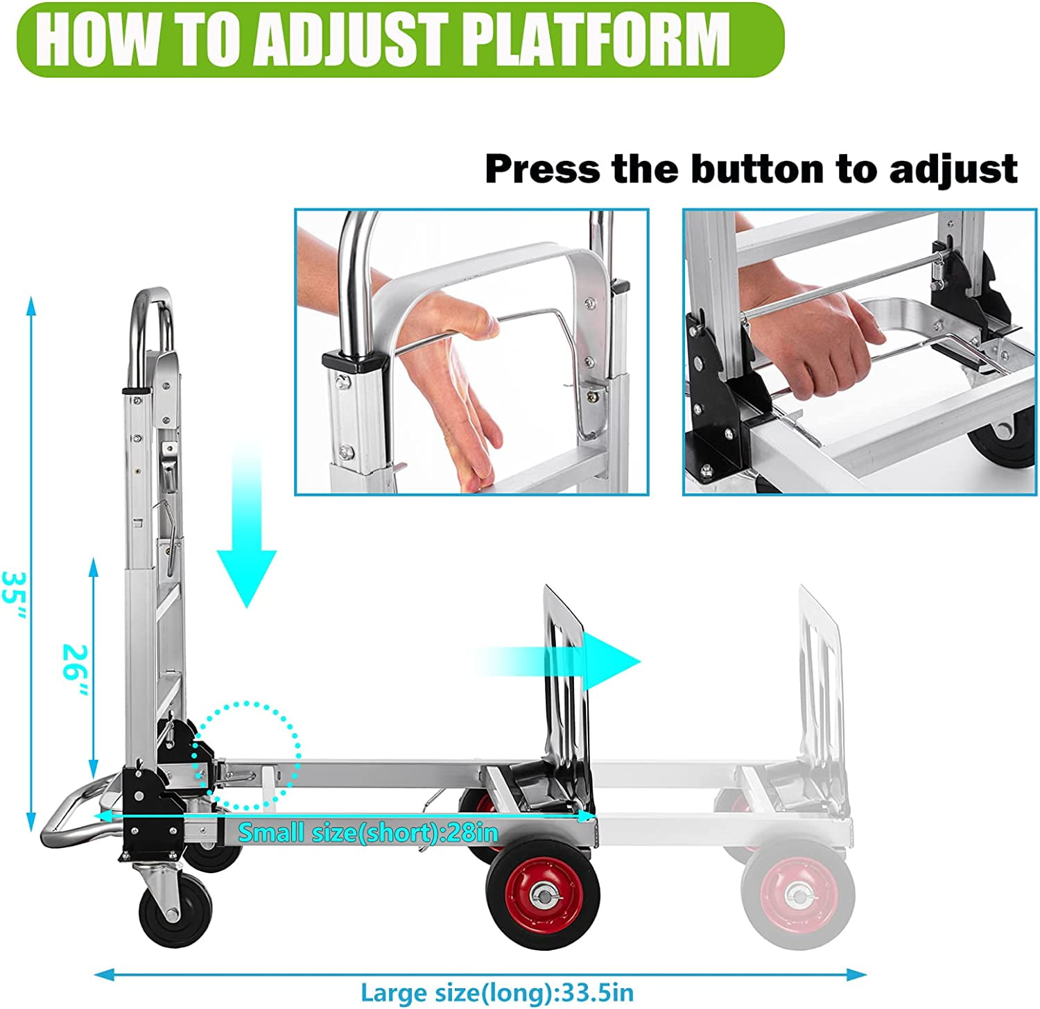 SHZOND 2 in 1 Folding Hand Truck 330 lbs Load Capacity Dolly Cart,Heavy Duty Aluminum Hand Truck with 4 Wheels