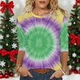 thumbnail image 4 of Ladies Mardi Gras Tops Trendy Graphic 3/4 Sleeve Loose Fitted Tee Shirts Party Crewneck New-Orleans Holiday Blouses Carnival Clothes 2026, 4 of 7