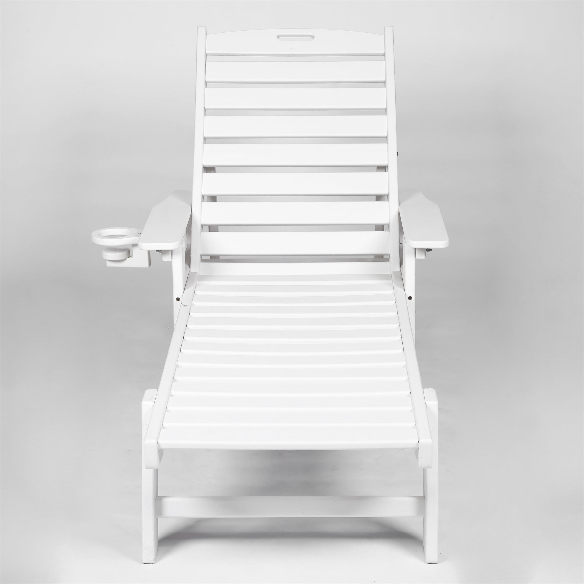Aukfa 75" HDPE Outdoor Patio Chaise Lounge Chair with Cup Holder&Wheels, Adjustable Backrest, White