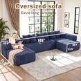 thumbnail image 2 of 146" Oversized U-Shaped Modular Sectional Sleeper Sofa, 5-Seat Convertible Couch with 8 Pillows, Corduroy Upholstery, Magazine Pocket, Blue, 2 of 11