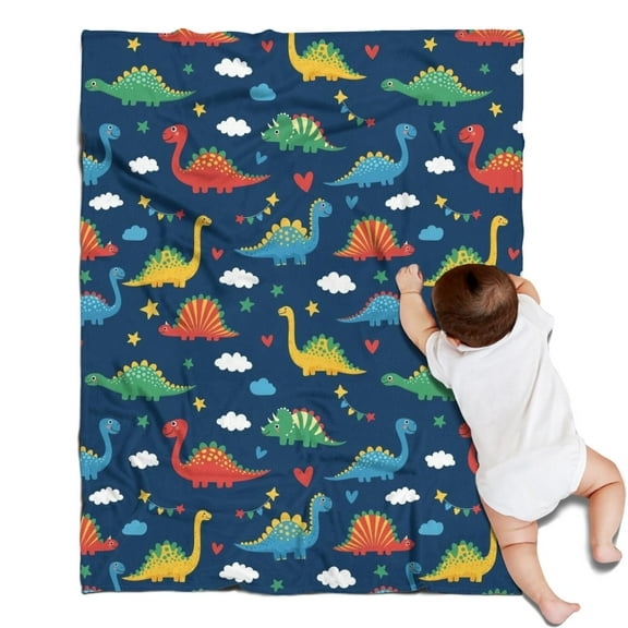 DarkBlue Dinosaurs Stars Hearts Blanket,Comfortable Soft Flannel Throw Blanket,All Season,Warm Lightweight Blankets for Sofa Bed Couch Living Room Chair,30"x40"