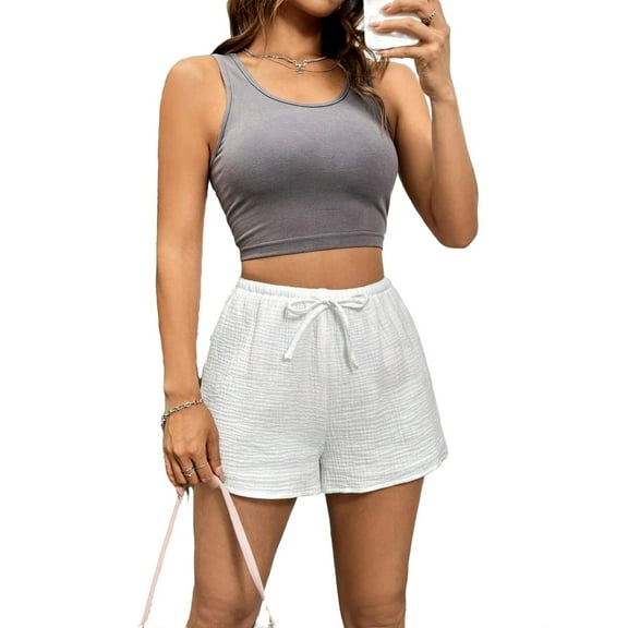 Women's Shorts Casual Plain Track White XS (2)