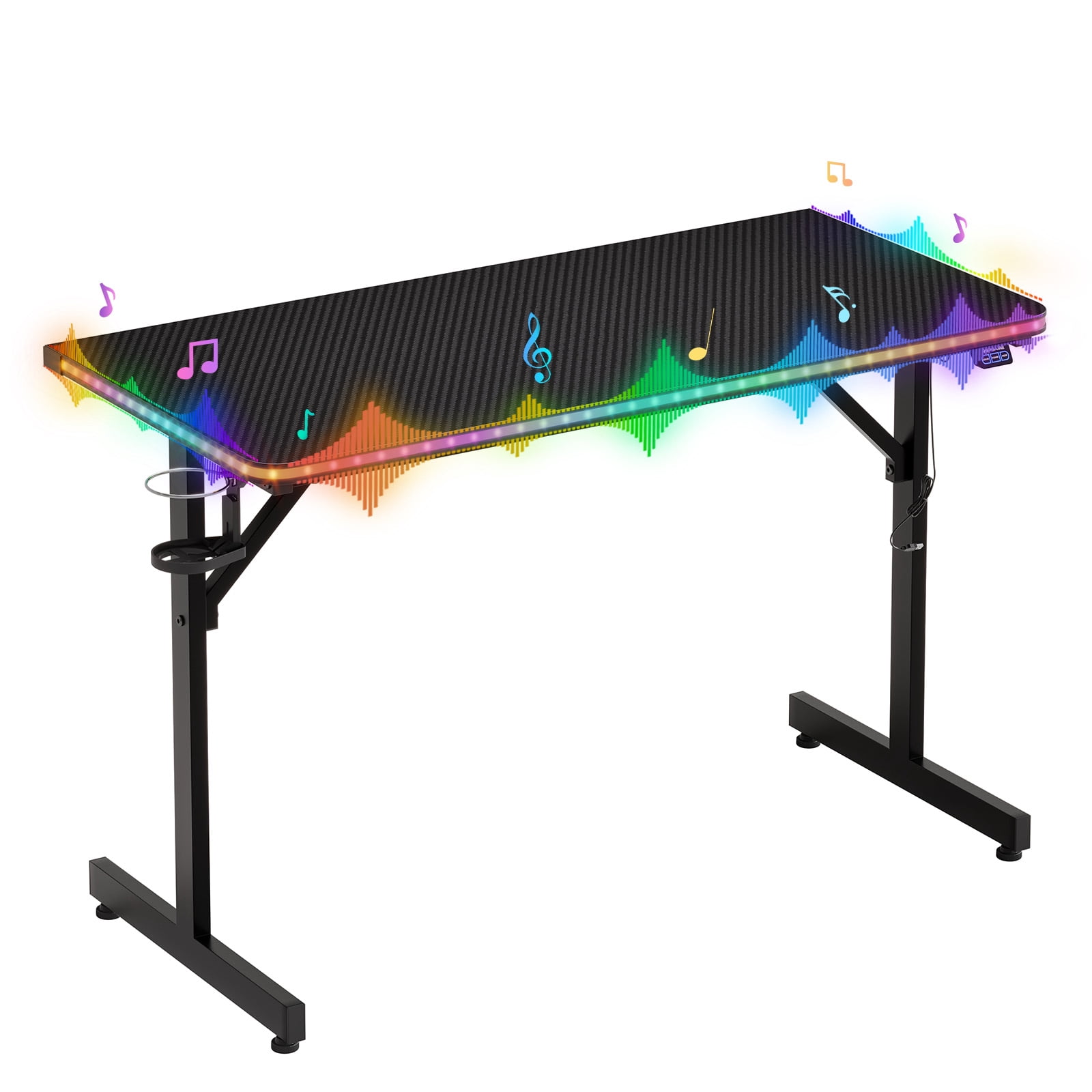 RSPGAME 43.5" Music Sync LED Gaming Desk, Black photo 6