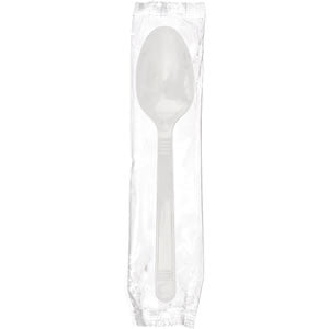 AmerCare White Medium-Heavy Weight Polypropylene Teaspoons, Individually Wrapped, Case of 1000