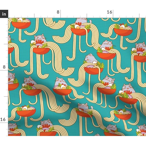 Spoonflower Fabric Noodle Cats Orange Cat Food Funny Eating Pasta