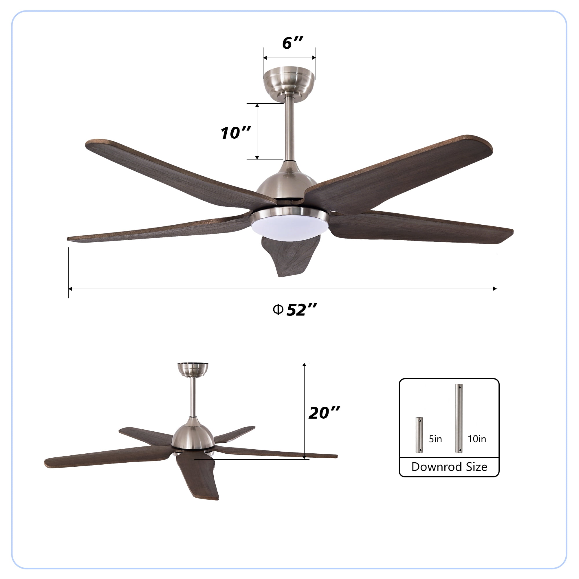Leumius 52" Ceiling Fan with Light, Quiet DC Motor Ceiling Fans 6 Speed Levels,Reversible Ceiling Fan for Patio Living Room Bedroom Silver