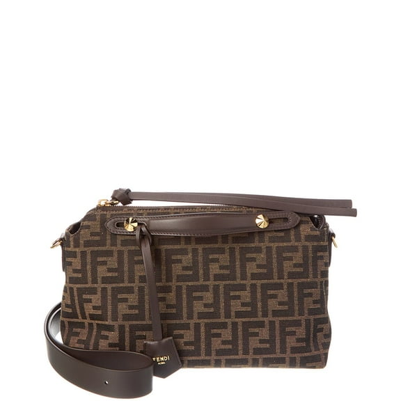 FENDI By The Way Soft Medium FF Jacquard & Leather Shoulder Bag, Brown