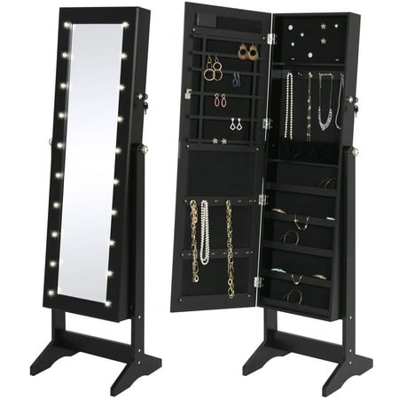 Jewelry Stand Jewelry - Best Choice Products LED Lighted Mirrored Jewelry Cabinet Armoire W/ Stand- Black