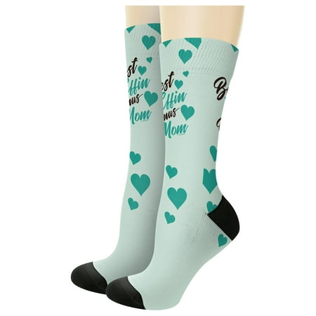 

ThisWear Adoptive Mom Gifts for Women Best Effin Bon-s Mom Ever Teal Hearts 1-Pair Novelty Crew Socks