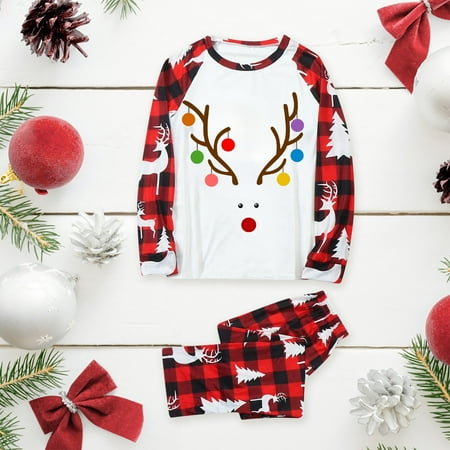 

ERTUTUYI Mon Sleepwear For Christmas Family Matching Pajamas Cute Big Headed Deer Print Pjs Plaid Long Sleeve Tops And Pants Soft Casusal Holiday Sleepwear White M