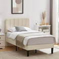 thumbnail image 2 of VECELO Twin Size Upholstered Beds, Modern Platform Bed Frame with Adjustable Headboard, Wooden Slats Support/No Box Spring Needed, Beige, 2 of 12