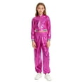 thumbnail image 3 of Hansber Kids Boys Girls Shiny Metallic Long Sleeve Bomber Jacket with Pants Hip Hop Jazz Dance Outfit Hot Pink 6, 3 of 7