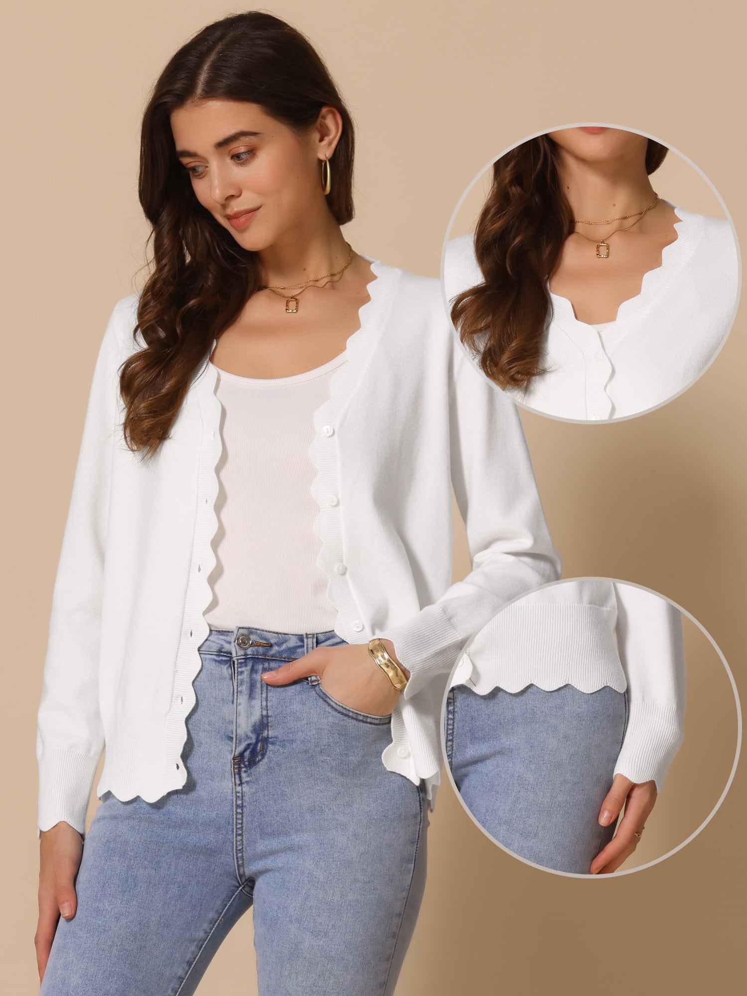 DARING DIVA Women's Long Sleeve Open Front Knit Cardigan Sweater L Beige