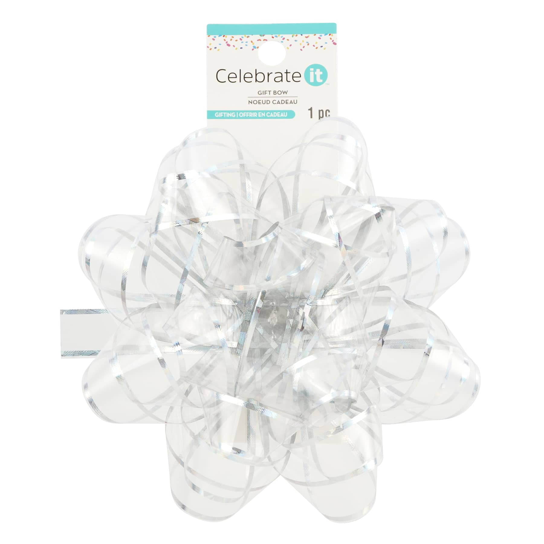 6" Clear & Silver Trim Gift Bow by Celebrate It – Plastic with Elegant Finish – Ideal for Gift Wrapping - Party Favors & Holiday Packaging - 12 Pack