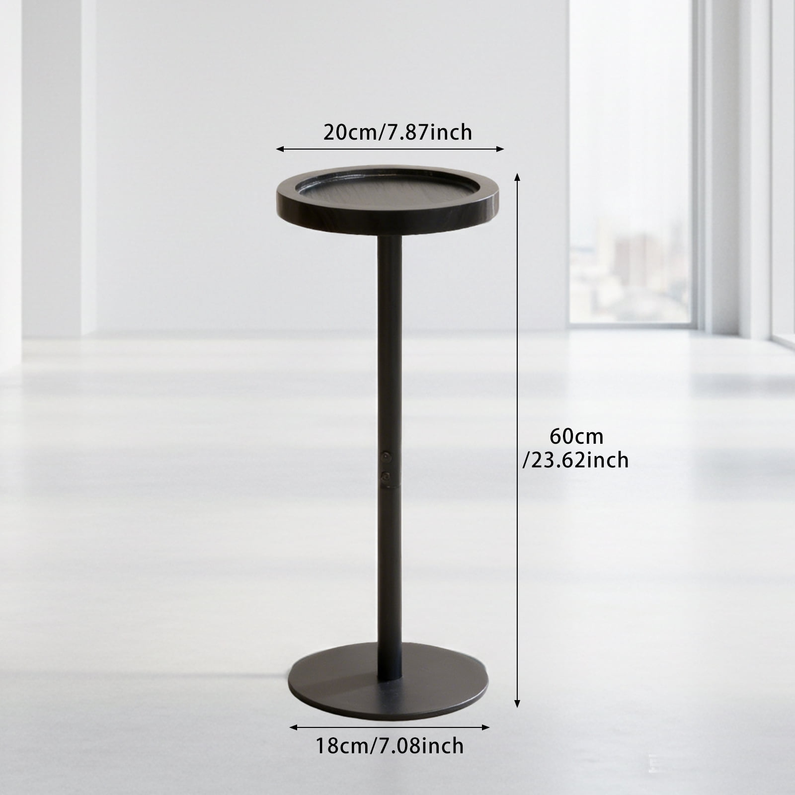 ManyFun Drink Table, Small Pedestal Side Table, Round Cocktail Table, Circle End Table with Metal Base, for Small Spaces, Walnut Brown & Black