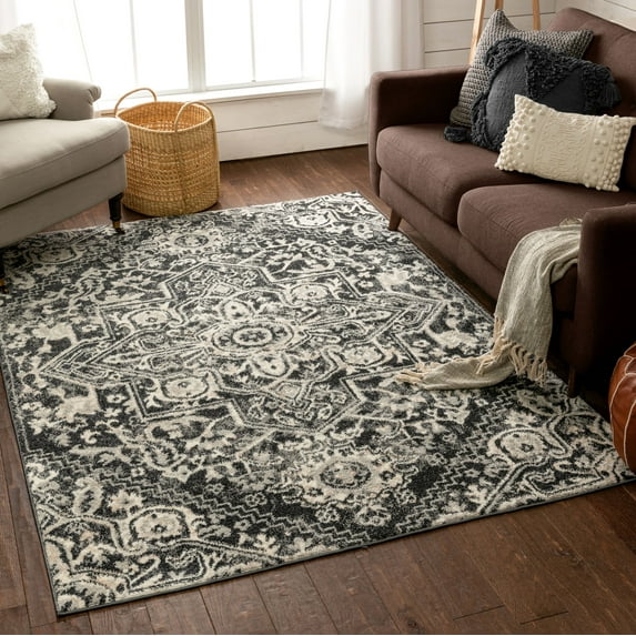 Well Woven Carpi Grey Oriental Medallion Area Rug